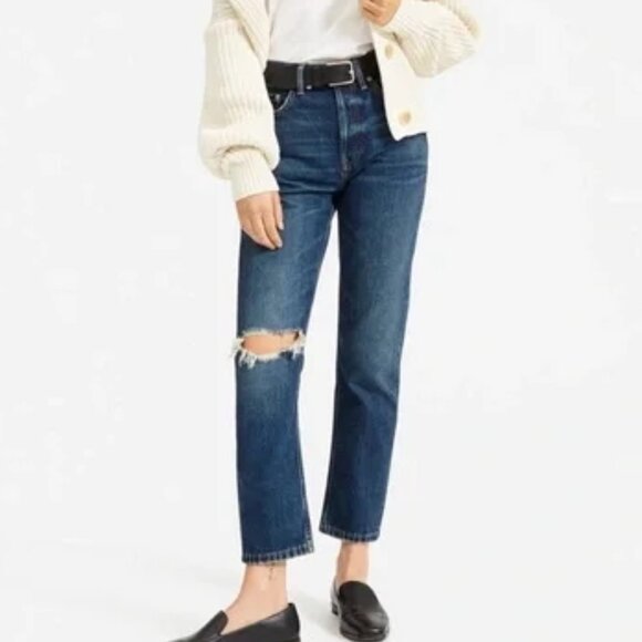 NWT Everlane 90's Cheeky Jean in Vintage Dark Wash Distressed - Picture 2 of 11